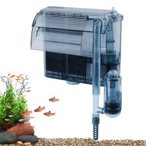 106 GPH Hang-On Aquarium Filter with Dual Chambers & Surface Skimmer